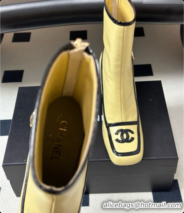 Best Grade Chanel Short Boots in Lambskin & Patent Leather 8.5cm Heel CH090976 Beige 2026