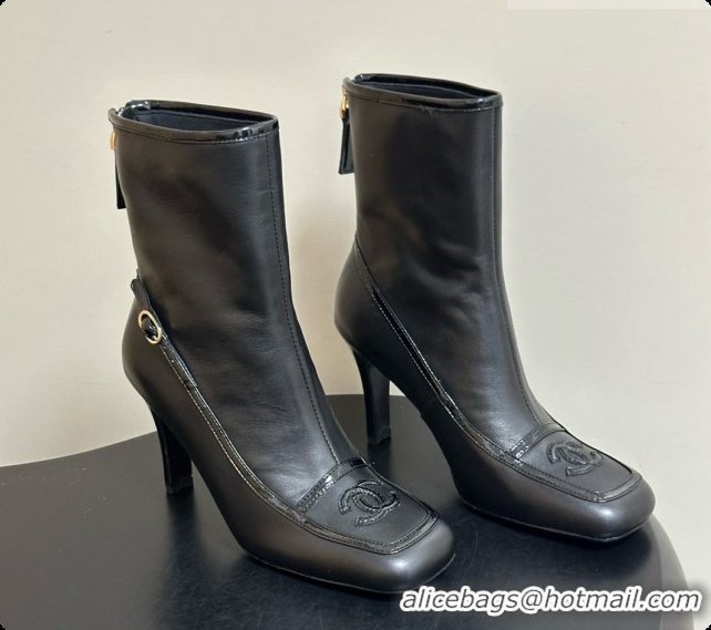Purchase Chanel Short Boots in Lambskin & Patent Leather 8.5cm Heel CH090977 Black 2026
