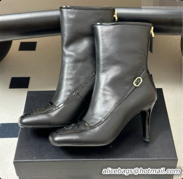 Purchase Chanel Short Boots in Lambskin & Patent Leather 8.5cm Heel CH090977 Black 2026