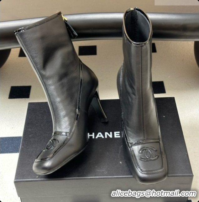 Purchase Chanel Short Boots in Lambskin & Patent Leather 8.5cm Heel CH090977 Black 2026