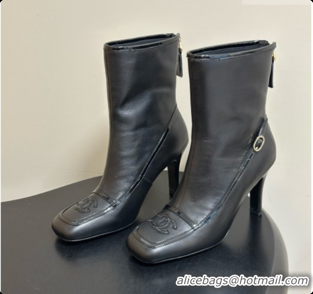 Purchase Chanel Short Boots in Lambskin & Patent Leather 8.5cm Heel CH090977 Black 2026