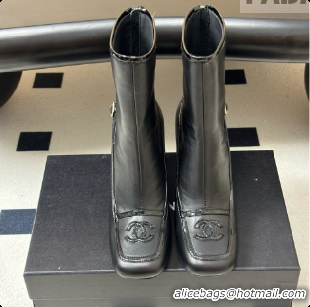 Purchase Chanel Short Boots in Lambskin & Patent Leather 8.5cm Heel CH090977 Black 2026