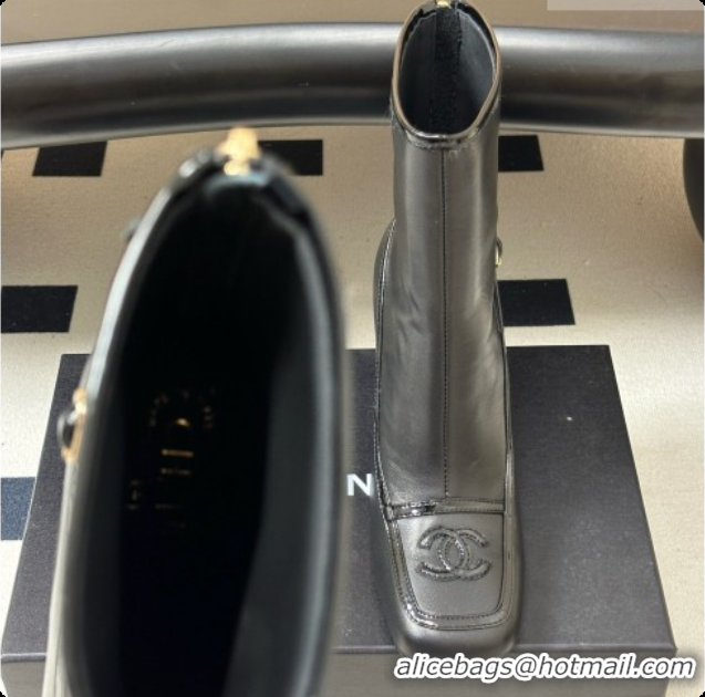 Purchase Chanel Short Boots in Lambskin & Patent Leather 8.5cm Heel CH090977 Black 2026