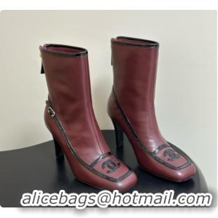 Best Grade Chanel Short Boots in Lambskin & Patent Leather 8.5cm Heel CH090978 Burgundy 2026
