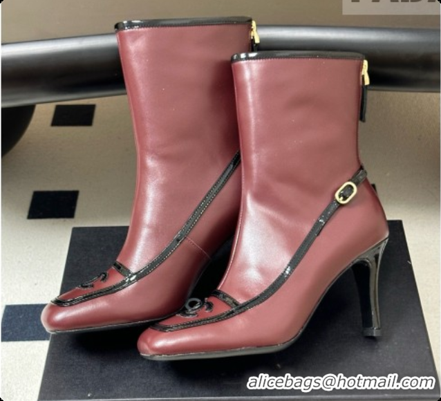 Best Grade Chanel Short Boots in Lambskin & Patent Leather 8.5cm Heel CH090978 Burgundy 2026