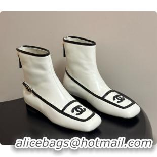 Buy Discount Chanel Short Boots in Lambskin & Patent Leather CH090979 White 2026