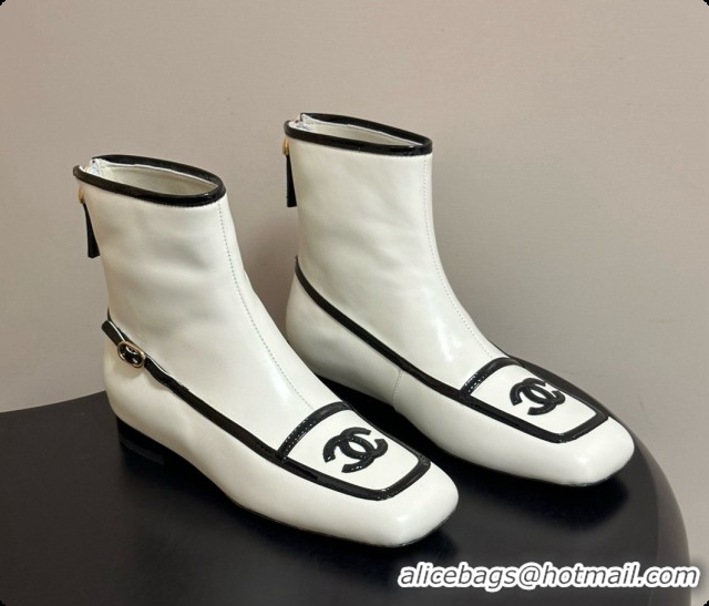 Buy Discount Chanel Short Boots in Lambskin & Patent Leather CH090979 White 2026