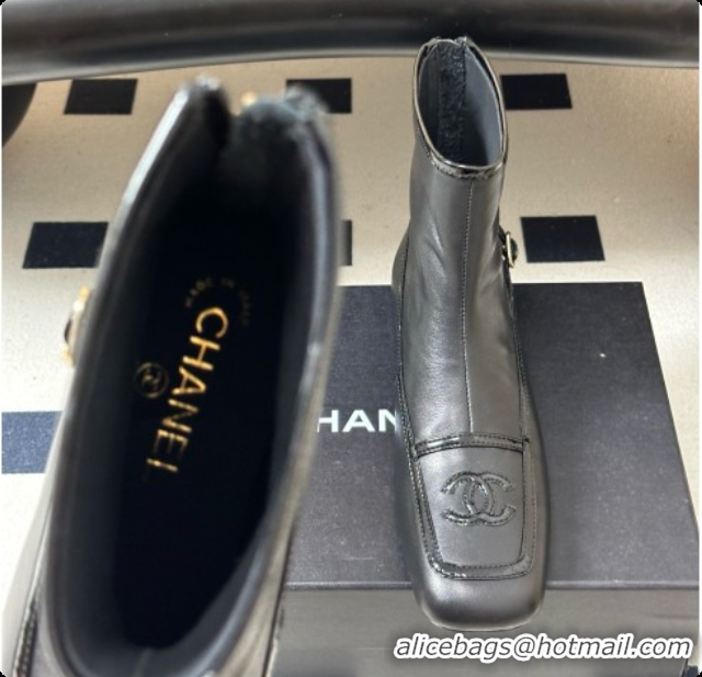 Stylish Chanel Short Boots in Lambskin & Patent Leather CH090981 Black 2026