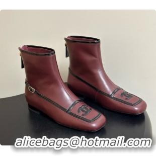 Sophisticated Chanel Short Boots in Lambskin & Patent Leather CH090982 Burgundy 2026