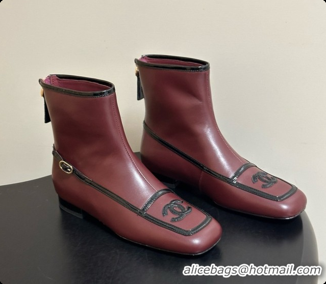 Sophisticated Chanel Short Boots in Lambskin & Patent Leather CH090982 Burgundy 2026