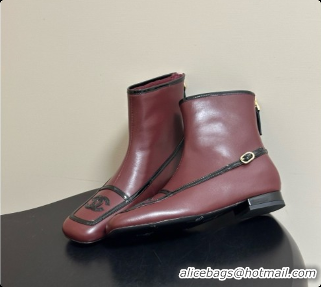 Sophisticated Chanel Short Boots in Lambskin & Patent Leather CH090982 Burgundy 2026