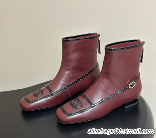 Sophisticated Chanel Short Boots in Lambskin & Patent Leather CH090982 Burgundy 2026