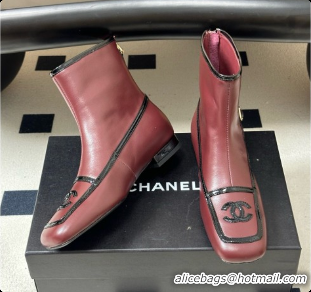 Sophisticated Chanel Short Boots in Lambskin & Patent Leather CH090982 Burgundy 2026