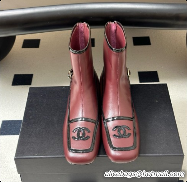 Sophisticated Chanel Short Boots in Lambskin & Patent Leather CH090982 Burgundy 2026