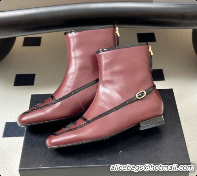 Sophisticated Chanel Short Boots in Lambskin & Patent Leather CH090982 Burgundy 2026