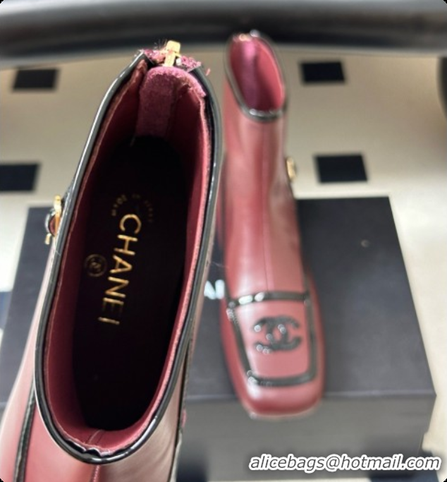 Sophisticated Chanel Short Boots in Lambskin & Patent Leather CH090982 Burgundy 2026