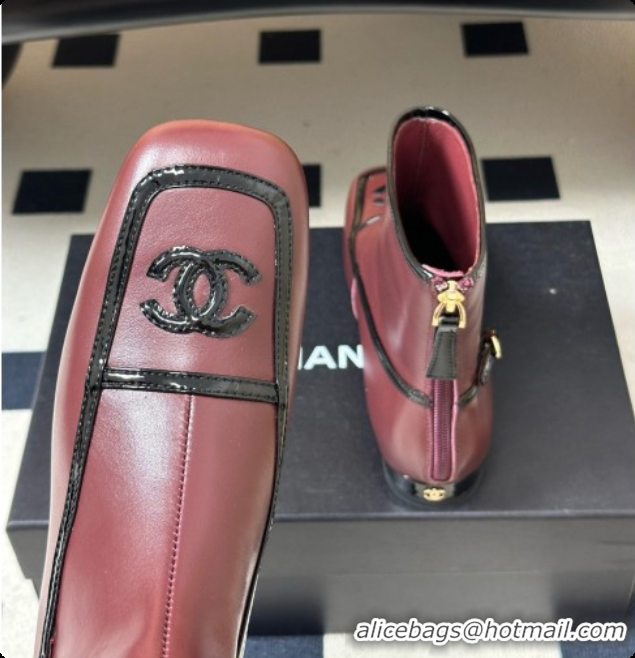 Sophisticated Chanel Short Boots in Lambskin & Patent Leather CH090982 Burgundy 2026