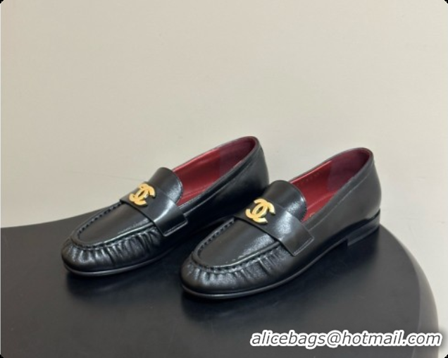 Duplicate Chanel Calfskin Moccasins Loafers G47396 CH090983 Black 2026
