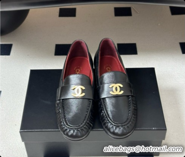 Duplicate Chanel Calfskin Moccasins Loafers G47396 CH090983 Black 2026