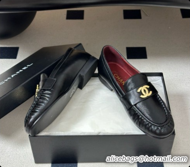 Duplicate Chanel Calfskin Moccasins Loafers G47396 CH090983 Black 2026