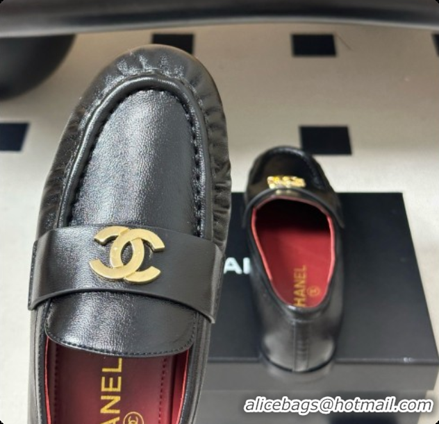 Duplicate Chanel Calfskin Moccasins Loafers G47396 CH090983 Black 2026