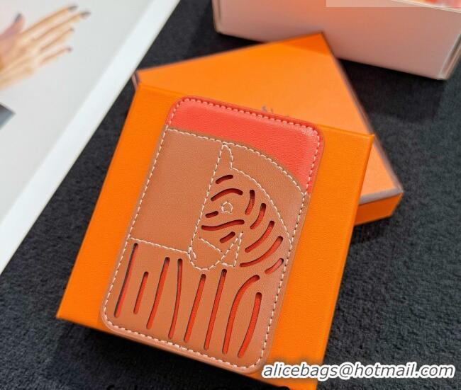 Famous Brand Hermes MagSafe Card Holder 0317 Zebra/Brown/Orange 2026