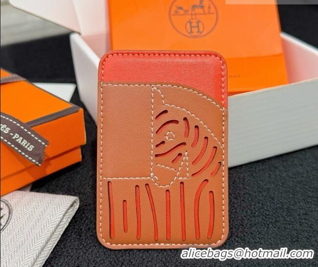 Famous Brand Hermes MagSafe Card Holder 0317 Zebra/Brown/Orange 2026