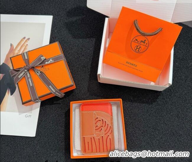 Famous Brand Hermes MagSafe Card Holder 0317 Zebra/Brown/Orange 2026