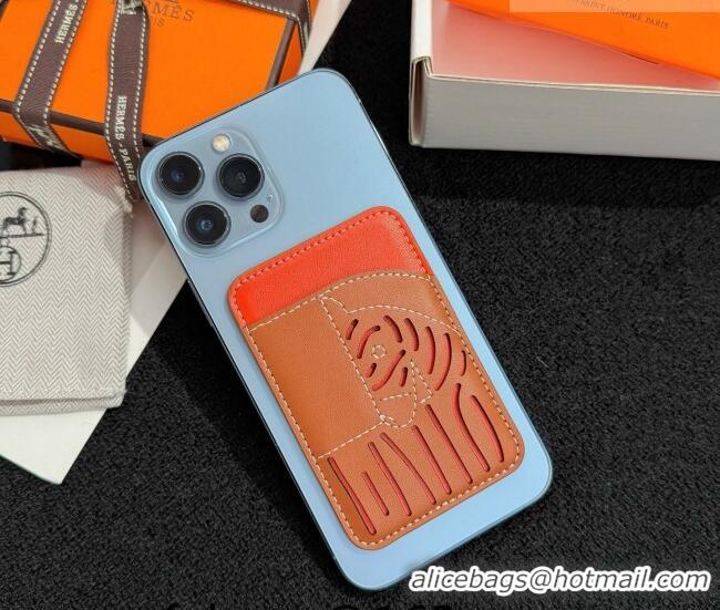 Famous Brand Hermes MagSafe Card Holder 0317 Zebra/Brown/Orange 2026