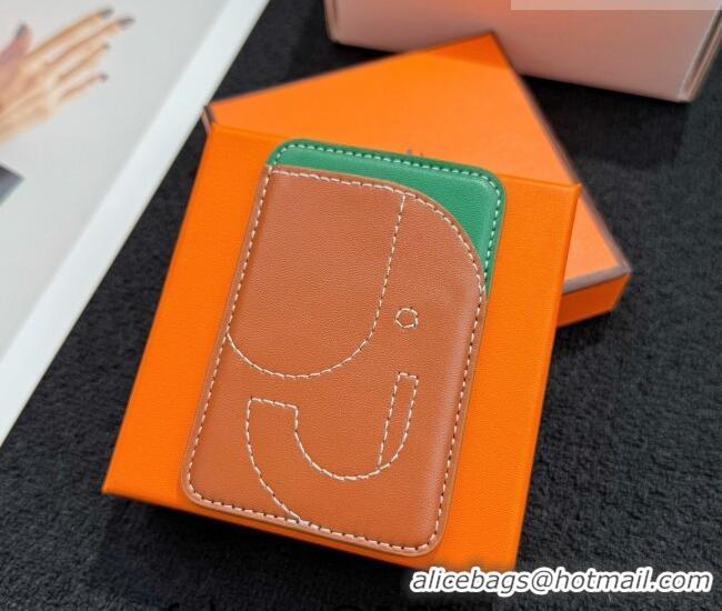Best Price Hermes MagSafe Card Holder 0317 Elephant/Brown/Green 2026