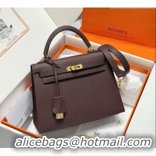 Luxury Cheap Hermes Kelly Epsom Bag 25cm in Cow Leather H0414 Saddle Red 2026 (Half Handmade)