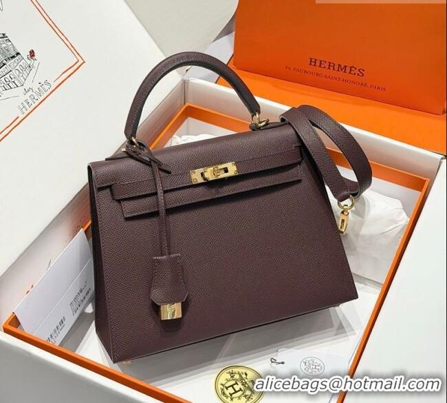 Luxury Cheap Hermes Kelly Epsom Bag 25cm in Cow Leather H0414 Saddle Red 2026 (Half Handmade)