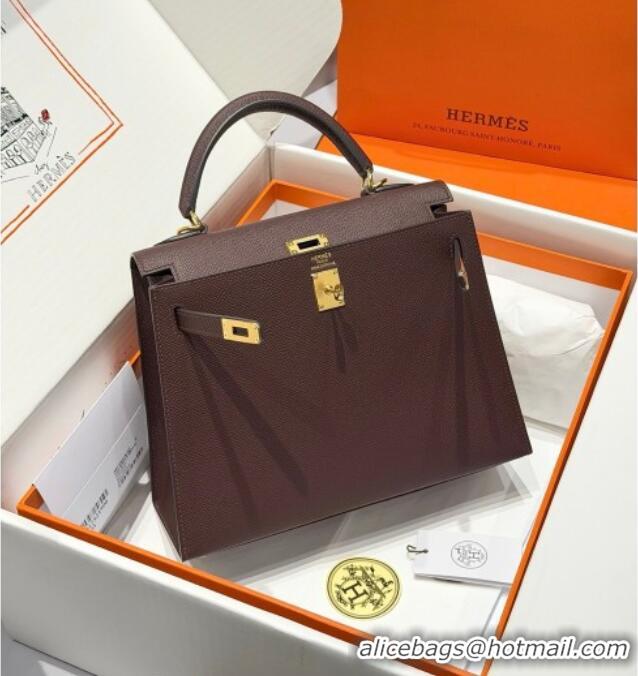 Luxury Cheap Hermes Kelly Epsom Bag 25cm in Cow Leather H0414 Saddle Red 2026 (Half Handmade)