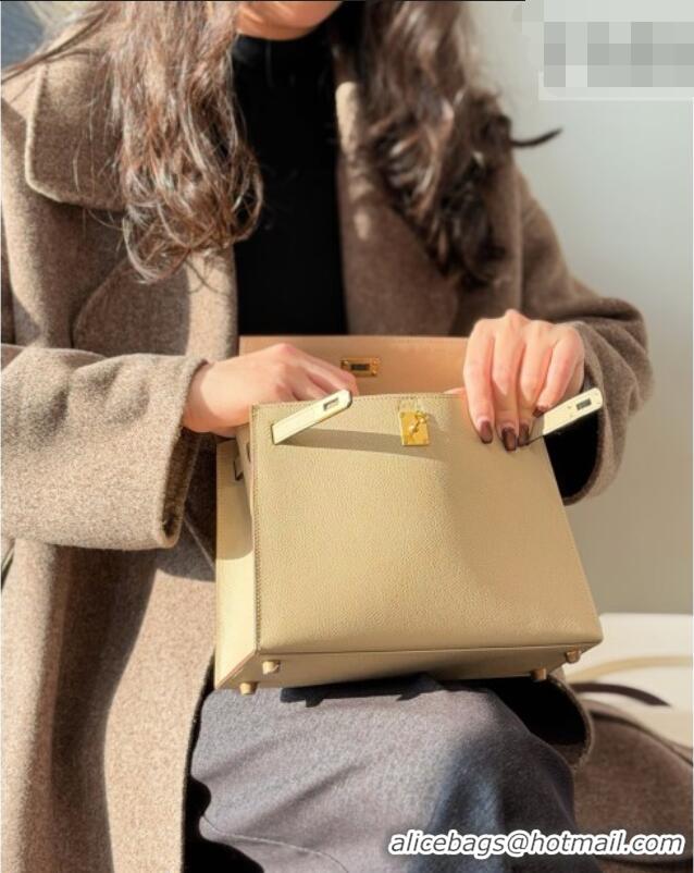 Cheapest Hermes Kelly Epsom Bag 25cm in Cow Leather H0414 S2 Trench Grey 2026 (Half Handmade)