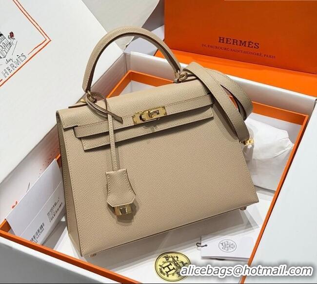 Cheapest Hermes Kelly Epsom Bag 25cm in Cow Leather H0414 S2 Trench Grey 2026 (Half Handmade)