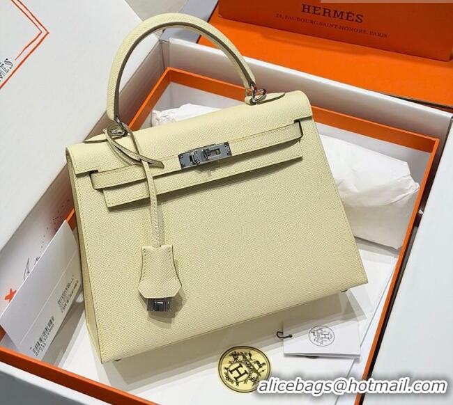 Original Cheap Hermes Kelly Epsom Bag 25cm in Cow Leather H0414 18 Jaune Milton Yellow 2026 (Half Handmade)