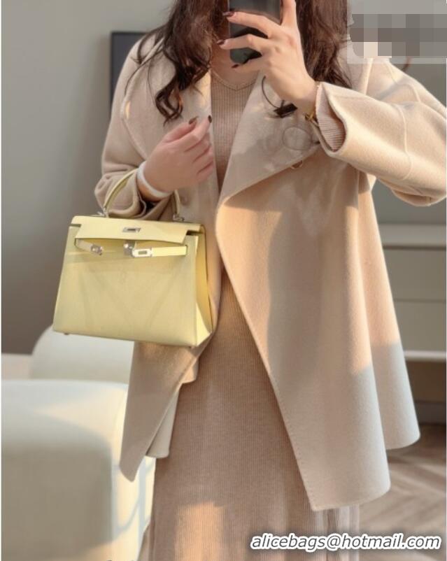 Original Cheap Hermes Kelly Epsom Bag 25cm in Cow Leather H0414 18 Jaune Milton Yellow 2026 (Half Handmade)