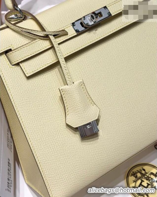 Original Cheap Hermes Kelly Epsom Bag 25cm in Cow Leather H0414 18 Jaune Milton Yellow 2026 (Half Handmade)