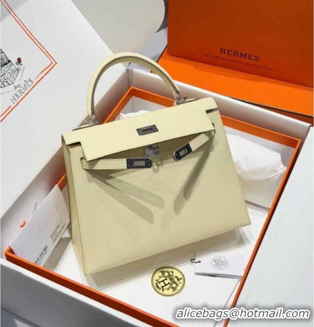 Original Cheap Hermes Kelly Epsom Bag 25cm in Cow Leather H0414 18 Jaune Milton Yellow 2026 (Half Handmade)