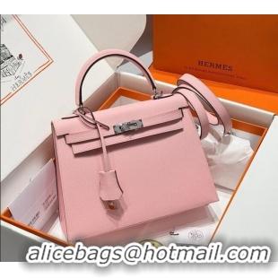 Classic Cheap Hermes Kelly Epsom Bag 25cm in Cow Leather H0414 3Q Rouse Sakura Pink 2026 (Half Handmade)