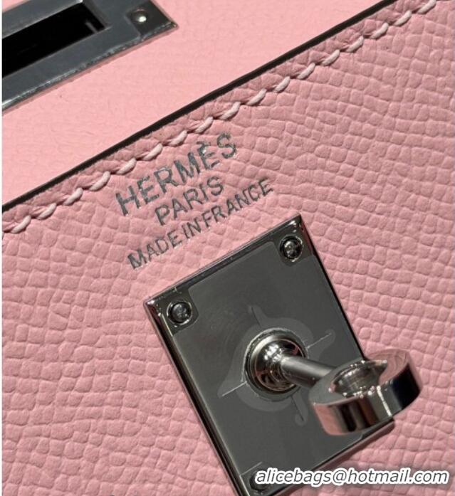 Classic Cheap Hermes Kelly Epsom Bag 25cm in Cow Leather H0414 3Q Rouse Sakura Pink 2026 (Half Handmade)