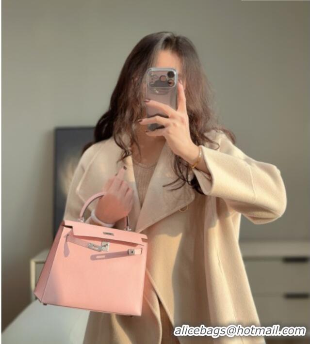 Classic Cheap Hermes Kelly Epsom Bag 25cm in Cow Leather H0414 3Q Rouse Sakura Pink 2026 (Half Handmade)