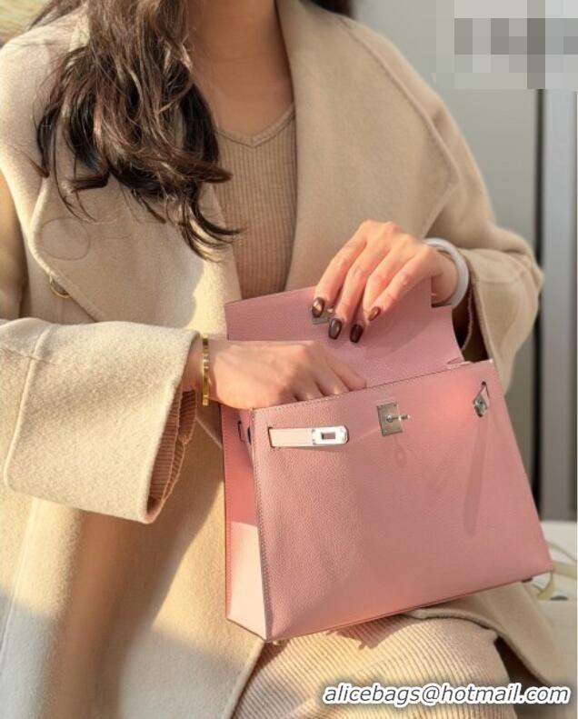 Classic Cheap Hermes Kelly Epsom Bag 25cm in Cow Leather H0414 3Q Rouse Sakura Pink 2026 (Half Handmade)