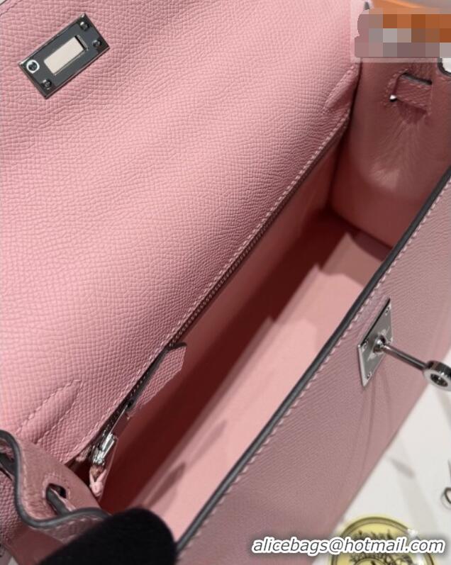 Classic Cheap Hermes Kelly Epsom Bag 25cm in Cow Leather H0414 3Q Rouse Sakura Pink 2026 (Half Handmade)