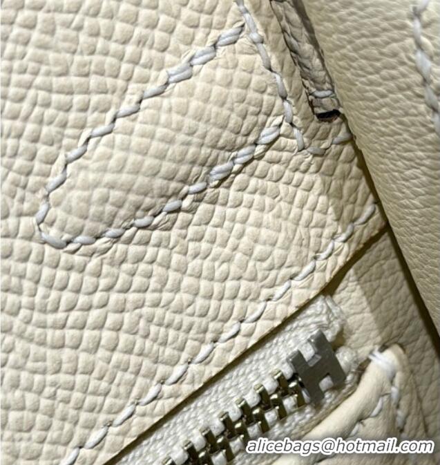 Spot Bulk Hermes Kelly Epsom Bag 25cm in Cow Leather H0414 Milk Shake White/Silver 2026 (Half Handmade)
