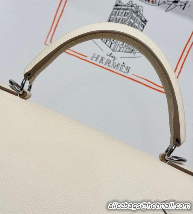 Spot Bulk Hermes Kelly Epsom Bag 25cm in Cow Leather H0414 Milk Shake White/Silver 2026 (Half Handmade)