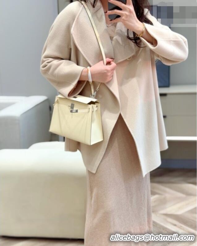 Spot Bulk Hermes Kelly Epsom Bag 25cm in Cow Leather H0414 Milk Shake White/Silver 2026 (Half Handmade)