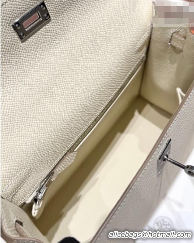 Spot Bulk Hermes Kelly Epsom Bag 25cm in Cow Leather H0414 Milk Shake White/Silver 2026 (Half Handmade)