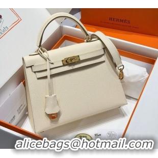 Modern Cheap Hermes Kelly Epsom Bag 25cm in Cow Leather H0414 Milk Shake White/Gold 2026 (Half Handmade)