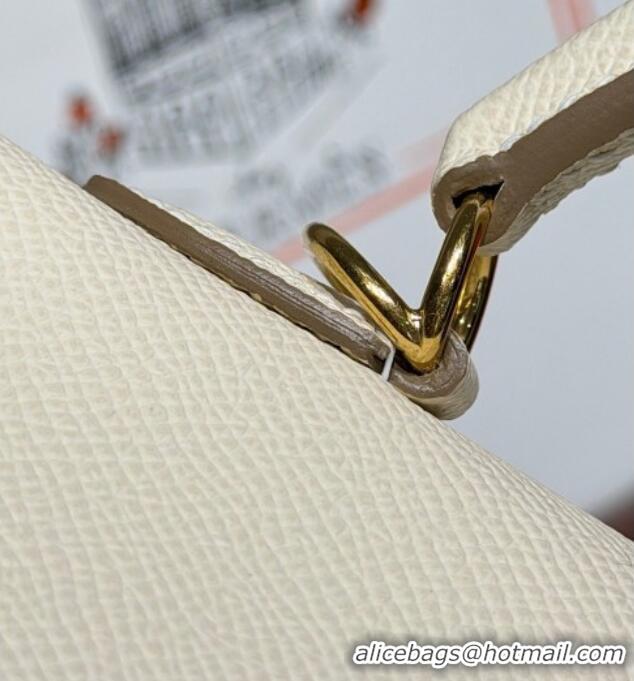 Modern Cheap Hermes Kelly Epsom Bag 25cm in Cow Leather H0414 Milk Shake White/Gold 2026 (Half Handmade)